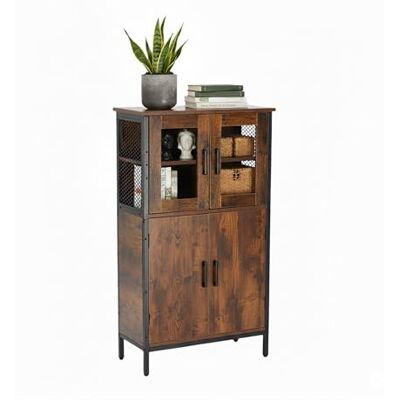 Relaxdays Küchenschrank Industrial, Hochschrank mit Glastüren HBT 108x60x30 cm, Vitrinenschrank schmal, Holzoptik, braun Relaxdays Küchenschrank Industrial, Hochschrank mit Glastüren HBT 108x60x30 cm, Vitrinenschrank schmal, Holzoptik, braun