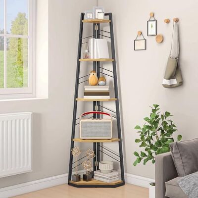 DWVO Eckregal 5 Ebenen, Eckbuchhandel mit Metallrahmen, Industrial Ladder -Bücherregal, Bodenständiges Displayregal, Hoher Speicherregal, für Wohnzimmer, Küche, Schlafzimmer, Eichenfarbe Standregal DWVO Eckregal 5 Ebenen, Eckbuchhandel mit Metallrahmen, Industrial Ladder -Bücherregal, Bodenständiges Displayregal, Hoher Speicherregal, für Wohnzimmer, Küche, Schlafzimmer, Eichenfarbe Standregal