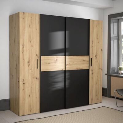 Forte KAPAZA Industrial Kleiderschrank 200, Dreh- und Schwebetürenschrank mit Einlegeböden, Holzwerkstoff, Artisan Eiche Dekor mit Schwarz, 200,1 cm breit, 190,5 cm hoch, 61,2 cm tief Forte KAPAZA Industrial Kleiderschrank 200, Dreh- und Schwebetürenschrank mit Einlegeböden, Holzwerkstoff, Artisan Eiche Dekor mit Schwarz, 200,1 cm breit, 190,5 cm hoch, 61,2 cm tief