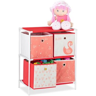 Relaxdays Kinderregal mit 4 Boxen, Spielzeug, Mädchen, Schwan-Design, Regal Kinderzimmer, HBT: 62 x 53 x 30 cm, weiß/rot Relaxdays Kinderregal mit 4 Boxen, Spielzeug, Mädchen, Schwan-Design, Regal Kinderzimmer, HBT: 62 x 53 x 30 cm, weiß/rot