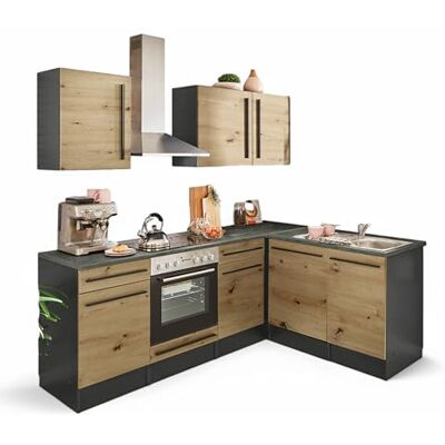 Stella Trading Jazz 8 Moderne Eckküche ohne Elektrogeräte in Anthrazit, Artisan Eiche Optik Geräumige Küchenzeile in L-Form mit viel Stauraum 220 x 211 x 60 cm (B/H/T) Stella Trading Jazz 8 Moderne Eckküche ohne Elektrogeräte in Anthrazit, Artisan Eiche Optik Geräumige Küchenzeile in L-Form mit viel Stauraum 220 x 211 x 60 cm (B/H/T)