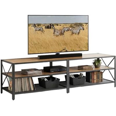 Relaxdays TV-Lowboard, 4 Fächer, offenes TV-Regal bis 75 Zoll, Fernsehtisch, HxBxT: 52 x 180 x 39 cm, braun/schwarz Relaxdays TV-Lowboard, 4 Fächer, offenes TV-Regal bis 75 Zoll, Fernsehtisch, HxBxT: 52 x 180 x 39 cm, braun/schwarz
