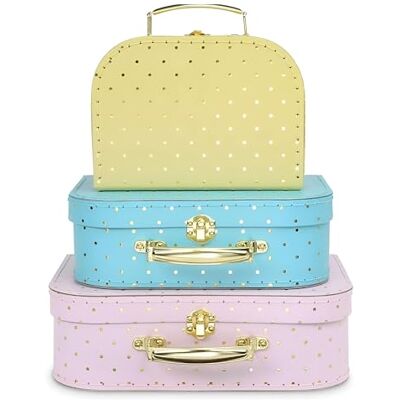 Jewelkeeper Pappkoffer, Satz von 3 Storage Geschenkboxen für Geburtstag Hochzeit Kinderzimmer Büro Dekoration Displays Spielzeug Fotos Goldfolie Polka Dot Aufbewahrungsboxen Jewelkeeper Pappkoffer, Satz von 3 Storage Geschenkboxen für Geburtstag Hochzeit Kinderzimmer Büro Dekoration Displays Spielzeug Fotos Goldfolie Polka Dot Aufbewahrungsboxen