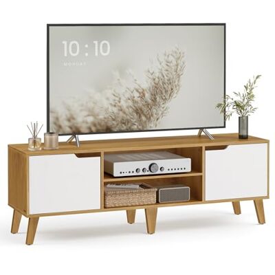 VASAGLE TV-Schrank, Lowboard, Fernsehschrank mit Verstellbarer Ablage, für Fernseher bis zu 65 Zoll, 147 cm lang, Übergangsstil, Fernsehtisch, Wohnzimmer, natureichenfarben-cremeweiß LTV556Y01 VASAGLE TV-Schrank, Lowboard, Fernsehschrank mit Verstellbarer Ablage, für Fernseher bis zu 65 Zoll, 147 cm lang, Übergangsstil, Fernsehtisch, Wohnzimmer, natureichenfarben-cremeweiß LTV556Y01