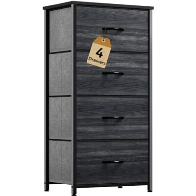 DWVO Kommode mit 4 Schubladen, Schrank aus Stoff mit Griffen, Metallgestell & MDF-Holzplatte, langlebig, für Schlafzimmer & Wohnzimmer,Schwarze Holzmaserung DWVO Kommode mit 4 Schubladen, Schrank aus Stoff mit Griffen, Metallgestell & MDF-Holzplatte, langlebig, für Schlafzimmer & Wohnzimmer,Schwarze Holzmaserung