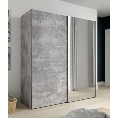Forte KAIKAIS Kleiderschrank 150 170, Schwebetürenschrank mit Spiegel, 2-türig, Einlegeböden und Kleiderstange, Moderner Kleiderschrank, Betonoptik Holzdekor, 170 cm breit x 190,5 cm hoch x 61 cm tief Forte KAIKAIS Kleiderschrank 150 170, Schwebetürenschrank mit Spiegel, 2-türig, Einlegeböden und Kleiderstange, Moderner Kleiderschrank, Betonoptik Holzdekor, 170 cm breit x 190,5 cm hoch x 61 cm tief