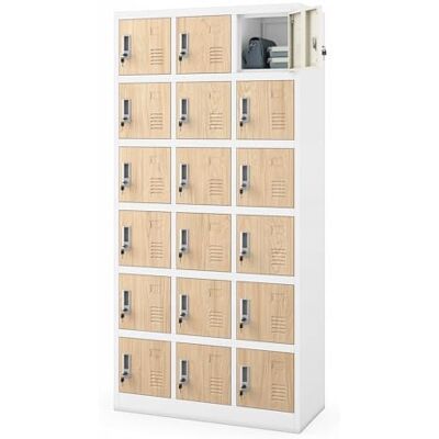 Jan Nowak Umkleideschrank 3B6A Fächerschrank Schließfachschrank mit 18 Fächern Metall Pulverbeschichtung 185 cm x 90 cm x 40 cm (Weiß-Holz) Jan Nowak Umkleideschrank 3B6A Fächerschrank Schließfachschrank mit 18 Fächern Metall Pulverbeschichtung 185 cm x 90 cm x 40 cm (Weiß-Holz)