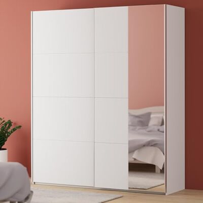 Forte FITTIO Kleiderschrank 200, moderner Schwebetürenschrank, 2-türig, Kleiderstange, Einlegeböden, Spiegel, Schlafzimmer, Holzwerkstoff, Weiß, 200,1 cm breit x 235 cm hoch x 61,2 cm tief Forte FITTIO Kleiderschrank 200, moderner Schwebetürenschrank, 2-türig, Kleiderstange, Einlegeböden, Spiegel, Schlafzimmer, Holzwerkstoff, Weiß, 200,1 cm breit x 235 cm hoch x 61,2 cm tief