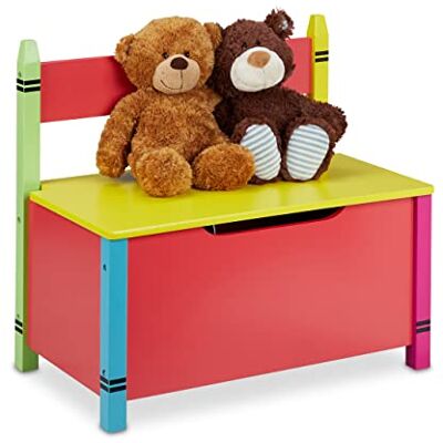 Relaxdays Kindersitzbank mit Stauraum, Kinder Truhenbank, HBT: 54,5 x 60 x 35 cm, MDF, Spielzeugtruhe mit Deckel, bunt Relaxdays Kindersitzbank mit Stauraum, Kinder Truhenbank, HBT: 54,5 x 60 x 35 cm, MDF, Spielzeugtruhe mit Deckel, bunt