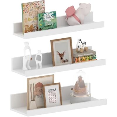 EXYGLO 40cm Lang Wandregal Weiß, Schweberegal Bilderleiste für Wohnzimmer, Küche, Kinderzimmer, Arbeitszimmer oder Schlafzimmer, 3 Stück mit Verschiedenen Größen EXYGLO 40cm Lang Wandregal Weiß, Schweberegal Bilderleiste für Wohnzimmer, Küche, Kinderzimmer, Arbeitszimmer oder Schlafzimmer, 3 Stück mit Verschiedenen Größen