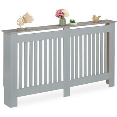 Relaxdays Heizkörperverkleidung Lamellen, HBT 83x152x19 cm, für alte Heizkörper, Heizungsabdeckung mit Regal, MDF, grau Relaxdays Heizkörperverkleidung Lamellen, HBT 83x152x19 cm, für alte Heizkörper, Heizungsabdeckung mit Regal, MDF, grau