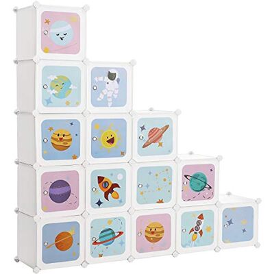 SONGMICS Regalsystem mit 15 Würfeln, Aufbewahrungsschrank für Kinder, Kleiderschrank mit Türen, Schuhregal aus Kunststoff, Steckregal, Mehrzweck, Schuhe, Spielzeug, 153 x 31 x 153 cm, weiß LPC902W SONGMICS Regalsystem mit 15 Würfeln, Aufbewahrungsschrank für Kinder, Kleiderschrank mit Türen, Schuhregal aus Kunststoff, Steckregal, Mehrzweck, Schuhe, Spielzeug, 153 x 31 x 153 cm, weiß LPC902W