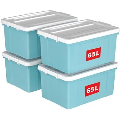 Cetomo 65L*4 Aufbewahrungsboxen, Aufbewahrungsbox mit Rollen & Deckel, Organizer-Behälter mit Clips, Stapelbar, Ineinander Nestbar, für Zuhause und Büro, Kunststoff, Blau, 65L-4er Pack Cetomo 65L*4 Aufbewahrungsboxen, Aufbewahrungsbox mit Rollen & Deckel, Organizer-Behälter mit Clips, Stapelbar, Ineinander Nestbar, für Zuhause und Büro, Kunststoff, Blau, 65L-4er Pack