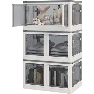HOMCOM Aufbewahrungsbox Plastik 3er Set mit Rollen faltbare Kisten Aufbewahrung, stapelbare Kleiderschrank Organizer für Spielzeug, Kleidung, Bücher Weiß, 60cm x 42cm x 34cm HOMCOM Aufbewahrungsbox Plastik 3er Set mit Rollen faltbare Kisten Aufbewahrung, stapelbare Kleiderschrank Organizer für Spielzeug, Kleidung, Bücher Weiß, 60cm x 42cm x 34cm