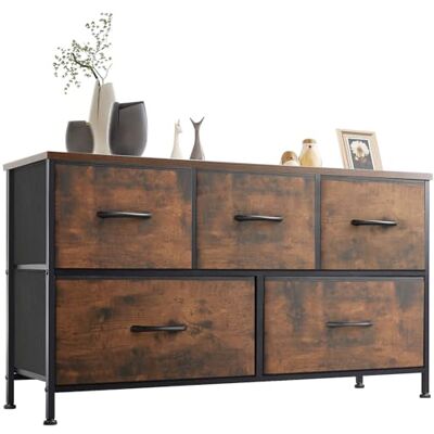Sweetcrispy Kommode,Sideboard Wohnzimmer für Schlafzimmer mit 5 Stoffschubladen,Einstellbare Füße Schubladenschrank, Braun Sweetcrispy Kommode,Sideboard Wohnzimmer für Schlafzimmer mit 5 Stoffschubladen,Einstellbare Füße Schubladenschrank, Braun