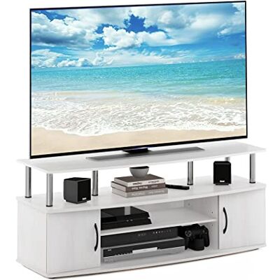 Furinno JAYA Großes Entertainment-Center für bis zu 55-Zoll-Fernseher, weiße Eiche, Edelstahlrohre Furinno JAYA Großes Entertainment-Center für bis zu 55-Zoll-Fernseher, weiße Eiche, Edelstahlrohre