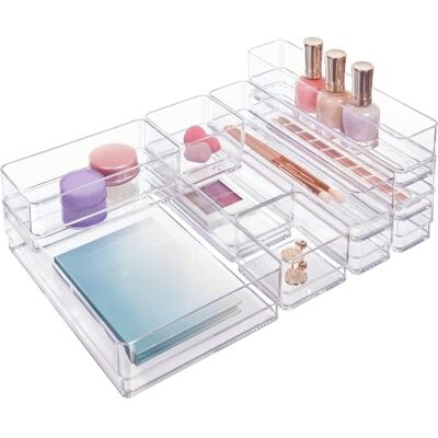 STORi SimpleSort 10-teiliges stapelbares transparentes Schubladen-Organizer-Set mehrere Größen Make-up-Aufbewahrungsbehälter und Büro-Schreibtisch-Schubladenteiler Hergestellt in den USA STORi SimpleSort 10-teiliges stapelbares transparentes Schubladen-Organizer-Set mehrere Größen Make-up-Aufbewahrungsbehälter und Büro-Schreibtisch-Schubladenteiler Hergestellt in den USA