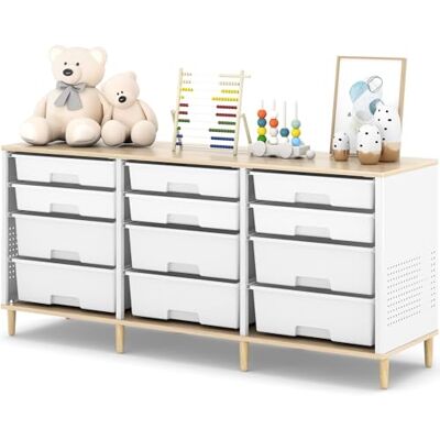 KINGRACK 12 Kommode – Mit Einer Tischplatte aus Holz Multifunktionaler Komodenschrank für Zuhause & Büro, Platzsparendes Design, Einfache Montage (Weiß) KINGRACK 12 Kommode – Mit Einer Tischplatte aus Holz Multifunktionaler Komodenschrank für Zuhause & Büro, Platzsparendes Design, Einfache Montage (Weiß)