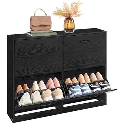 VASAGLE Custos Kollektion Schuhschrank 4 Klappen, Schuhkipper, Schuhregal, Schuhaufbewahrung, Trennwand verstellbar, für 16-28 Paar Schuhe, Flur, 24 x 105,5 x 82,7 cm, ebenholzschwarz LBC035B01 VASAGLE Custos Kollektion Schuhschrank 4 Klappen, Schuhkipper, Schuhregal, Schuhaufbewahrung, Trennwand verstellbar, für 16-28 Paar Schuhe, Flur, 24 x 105,5 x 82,7 cm, ebenholzschwarz LBC035B01
