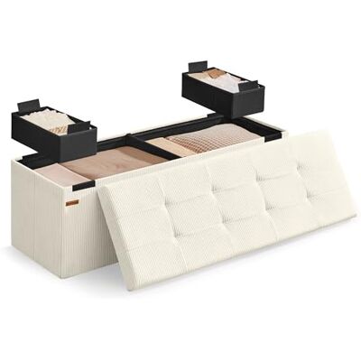 SONGMICS Sitzbank mit Stauraum, klappbare Fußbank, 38 x 110 x 38 cm, Bettbank, Aufbewahrungsbox, bis 300 kg belastbar, Wohnzimmer, Schlafzimmer, Eingangsbereich, cremeweiß LSF604W01 SONGMICS Sitzbank mit Stauraum, klappbare Fußbank, 38 x 110 x 38 cm, Bettbank, Aufbewahrungsbox, bis 300 kg belastbar, Wohnzimmer, Schlafzimmer, Eingangsbereich, cremeweiß LSF604W01
