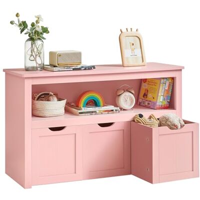 VASAGLE Kinderregal, Spielzeugaufbewahrung für Kinder, Aufbewahrungsschrank, Spielzeugschrank, Aufbewahrungsbox mit Rollen, Kinderzimmer, 30 x 102 x 60 cm, pastellrosa LHS380SA01 VASAGLE Kinderregal, Spielzeugaufbewahrung für Kinder, Aufbewahrungsschrank, Spielzeugschrank, Aufbewahrungsbox mit Rollen, Kinderzimmer, 30 x 102 x 60 cm, pastellrosa LHS380SA01
