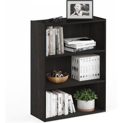 Furinno Pasir 3-stufiges offenes Regal, Blackwood, Schwarzes Holz Furinno Pasir 3-stufiges offenes Regal, Blackwood, Schwarzes Holz