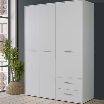 Forte Jupiter Kleiderschrank 140 150, Schrank mit 3 Türen und 2 Schubladen, Holzwerkstoff, Weiß, 144,4 cm breit, 200,1 cm hoch, 52,7 cm tief Forte Jupiter Kleiderschrank 140 150, Schrank mit 3 Türen und 2 Schubladen, Holzwerkstoff, Weiß, 144,4 cm breit, 200,1 cm hoch, 52,7 cm tief