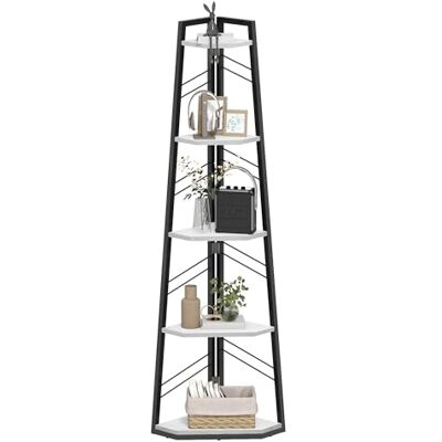 DWVO Eckregal 5 Ebenen, Eckbuchhandel mit Metallrahmen, Industrial Ladder -Bücherregal, Bodenständiges Displayregal, Hoher Speicherregal, für Wohnzimmer, Küche, Schlafzimmer, Weiß Standregal DWVO Eckregal 5 Ebenen, Eckbuchhandel mit Metallrahmen, Industrial Ladder -Bücherregal, Bodenständiges Displayregal, Hoher Speicherregal, für Wohnzimmer, Küche, Schlafzimmer, Weiß Standregal