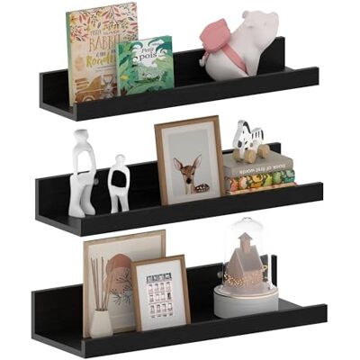 EXYGLO 40cm Lang Wandregal Schwarz, Rustikale Schweberegal Bilderleiste für Wohnzimmer, Küche, Kinderzimmer oder Schlafzimmer, 3 Stück mit Verschiedenen Größen EXYGLO 40cm Lang Wandregal Schwarz, Rustikale Schweberegal Bilderleiste für Wohnzimmer, Küche, Kinderzimmer oder Schlafzimmer, 3 Stück mit Verschiedenen Größen