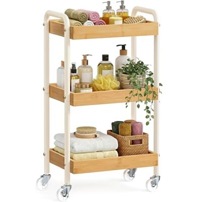 SONGMICS Rollwagen, Servierwagen, Küchenwagen, Küchenregal mit Griffen, einfacher Aufbau, für Schlafzimmer, Badezimmer, Küche, Stahlgestell, 27,5 x 41,3 x 73 cm, naturbeige LRC081YL01 SONGMICS Rollwagen, Servierwagen, Küchenwagen, Küchenregal mit Griffen, einfacher Aufbau, für Schlafzimmer, Badezimmer, Küche, Stahlgestell, 27,5 x 41,3 x 73 cm, naturbeige LRC081YL01