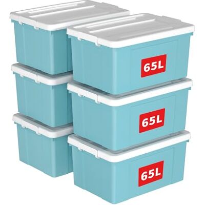 Cetomo 65L*6 Aufbewahrungsboxen, Aufbewahrungsbox mit Rollen & Deckel, Organizer-Behälter mit Clips, Stapelbar, Ineinander Nestbar, für Zuhause und Büro, Kunststoff, Blau, 65L-6er Pack Cetomo 65L*6 Aufbewahrungsboxen, Aufbewahrungsbox mit Rollen & Deckel, Organizer-Behälter mit Clips, Stapelbar, Ineinander Nestbar, für Zuhause und Büro, Kunststoff, Blau, 65L-6er Pack