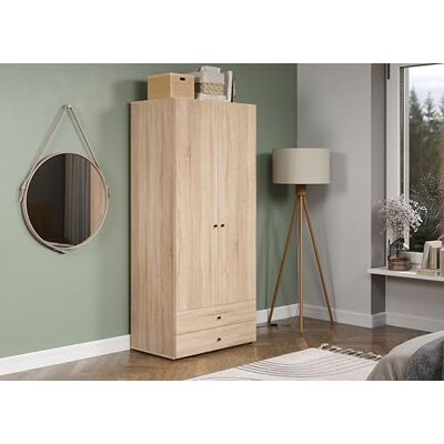 trendteam smart living Basics Kleiderschrank Eiche Garderobenschrank mit 2 Türen, 1 Hutablage, 1 Kleiderstange und 2 Schubladen (BxHxT) 81 x 176 x 51 cm Moderner Stil trendteam smart living Basics Kleiderschrank Eiche Garderobenschrank mit 2 Türen, 1 Hutablage, 1 Kleiderstange und 2 Schubladen (BxHxT) 81 x 176 x 51 cm Moderner Stil