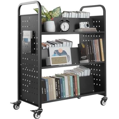 VEVOR Bücherwagen, 159 kg Tragkraft, Bibliothekswagen, 970x515x1225 mm, doppelseitiges W-förmiges Bücherregal mit Doppelbremsrollen, Abräumwagen für Wohnzimmer, Büro, Schule, Schwarz VEVOR Bücherwagen, 159 kg Tragkraft, Bibliothekswagen, 970x515x1225 mm, doppelseitiges W-förmiges Bücherregal mit Doppelbremsrollen, Abräumwagen für Wohnzimmer, Büro, Schule, Schwarz