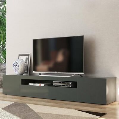 Dmora TV-Schrank Jesse, niedriges Wohnzimmer-Sideboard mit 3 Türen, Fernsehständer-Basis, 100 % Made in Italy, 200 x 40 x 37 cm, glänzendes Anthrazit, Dmora TV-Schrank Jesse, niedriges Wohnzimmer-Sideboard mit 3 Türen, Fernsehständer-Basis, 100 % Made in Italy, 200 x 40 x 37 cm, glänzendes Anthrazit,