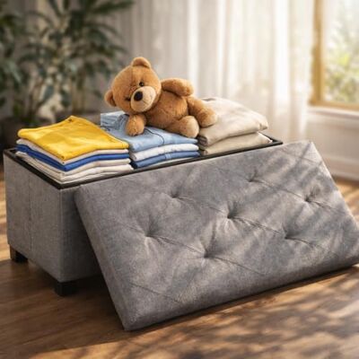 DUMOS Sitzbank mit Stauraum, Aufbewahrungsbox mit Deckel, 76 x 38 cm Truhenbank mit Stauraum, Sitzhocker mit Stauraum, bis 150 kg Belastbar, Fusshocker für Wohnzimmer Schlafzimmer Schlafsaal, Grau DUMOS Sitzbank mit Stauraum, Aufbewahrungsbox mit Deckel, 76 x 38 cm Truhenbank mit Stauraum, Sitzhocker mit Stauraum, bis 150 kg Belastbar, Fusshocker für Wohnzimmer Schlafzimmer Schlafsaal, Grau