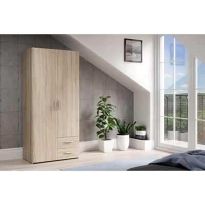 Forte TELANE Kleiderschrank 80 90, Moderner Kleiderschrank, 2-türig, 2 Schubladen, Drehtürenschrank, Holzwerkstoff, Weiß/Beige, 87,9 cm breit x 195 cm hoch x 53,9 cm tief Forte TELANE Kleiderschrank 80 90, Moderner Kleiderschrank, 2-türig, 2 Schubladen, Drehtürenschrank, Holzwerkstoff, Weiß/Beige, 87,9 cm breit x 195 cm hoch x 53,9 cm tief