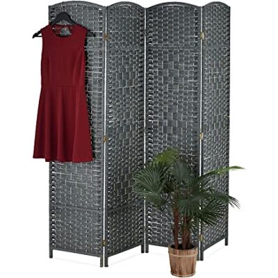 Relaxdays Paravent Raumteiler, HxB: 170x160 cm, Faltbarer Raumtrenner, 4-teiliger Sichtschutz, Holz & Papierseil, grau Relaxdays Paravent Raumteiler, HxB: 170x160 cm, Faltbarer Raumtrenner, 4-teiliger Sichtschutz, Holz & Papierseil, grau