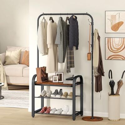 YITAHOME Garderobenständer mit Schuhregal, Garderobe für den Eingangsbereich mit Schuhbank, Industrieller Kleiderständer mit 3 Haken, Bodenstehender Flurständer, für Wohnzimmer, Flur, Foyer, Haustür YITAHOME Garderobenständer mit Schuhregal, Garderobe für den Eingangsbereich mit Schuhbank, Industrieller Kleiderständer mit 3 Haken, Bodenstehender Flurständer, für Wohnzimmer, Flur, Foyer, Haustür