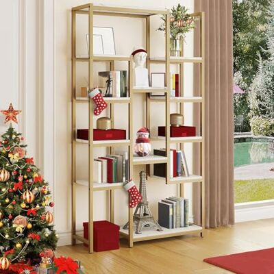YITAHOME Bücherregal, Schwerlastregal mit 5 Ebenen, Aufbewahrungsschrank 30 x 100 x 180 cm, Bücherregal weiß für Büro, Wohnzimmer, Schlafzimmer, Golden und Weiß YITAHOME Bücherregal, Schwerlastregal mit 5 Ebenen, Aufbewahrungsschrank 30 x 100 x 180 cm, Bücherregal weiß für Büro, Wohnzimmer, Schlafzimmer, Golden und Weiß