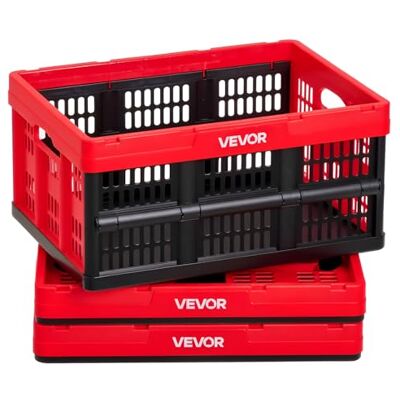 VEVOR Klappbox 32 L 3er-Pack, Faltbare Aufbewahrungsboxen aus Kunststoff, Stapelbare Klappkörbe mit Griffen, Tragkraft 12 kg pro Box, Klappkiste, Ideal für Haushaltsorganisation, Rot & Schwarz VEVOR Klappbox 32 L 3er-Pack, Faltbare Aufbewahrungsboxen aus Kunststoff, Stapelbare Klappkörbe mit Griffen, Tragkraft 12 kg pro Box, Klappkiste, Ideal für Haushaltsorganisation, Rot & Schwarz