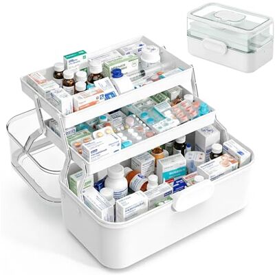 Relaxdays Medizinbox, 3 Ebenen, Pillenfach, aufklappbar, Hausapotheke Box, Kunststoff, HxBxT: 17 x 28,5 x 15,5 cm, weiß Relaxdays Medizinbox, 3 Ebenen, Pillenfach, aufklappbar, Hausapotheke Box, Kunststoff, HxBxT: 17 x 28,5 x 15,5 cm, weiß