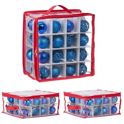 Relaxdays Weihnachtskugel Aufbewahrungsbox, 3er Set, je 32 Fächer, HxBxT: 16 x 32 x 32 cm, Kugel Box, transparent/rot Relaxdays Weihnachtskugel Aufbewahrungsbox, 3er Set, je 32 Fächer, HxBxT: 16 x 32 x 32 cm, Kugel Box, transparent/rot