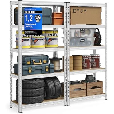 SONGMICS Schwerlastregal, 2er Set, Kellerregal, 40 x 90 x 180 cm, bis 875 kg belastbar, einfache Montage, Lagerregal, verstellbare Ablagen, Lagerregal, silbern GLR455E01 SONGMICS Schwerlastregal, 2er Set, Kellerregal, 40 x 90 x 180 cm, bis 875 kg belastbar, einfache Montage, Lagerregal, verstellbare Ablagen, Lagerregal, silbern GLR455E01
