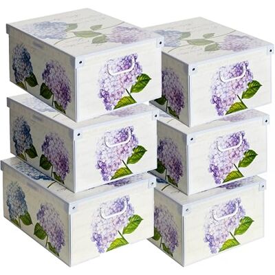 Lavatelli Set aus 6 Aufbewahrungsboxen mit Deckel – Große Kleiderboxen aus Karton 39x50x24 cm – Robust, leicht zu montieren, mit Tragegriffen – Perfekt für Kleiderschrank & Saisonwechsel Hortensien Lavatelli Set aus 6 Aufbewahrungsboxen mit Deckel – Große Kleiderboxen aus Karton 39x50x24 cm – Robust, leicht zu montieren, mit Tragegriffen – Perfekt für Kleiderschrank & Saisonwechsel Hortensien