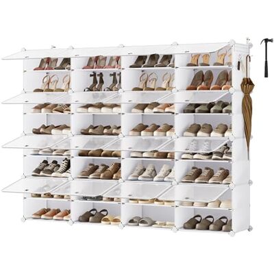 SONGMICS Schuhregal, Schuhschrank, für Garderobe und Eingangsbereich, anpassbar, 16 Fächer, für bis zu 64 Paar Schuhe, wolkenweiß-transparent LPC045WH01 SONGMICS Schuhregal, Schuhschrank, für Garderobe und Eingangsbereich, anpassbar, 16 Fächer, für bis zu 64 Paar Schuhe, wolkenweiß-transparent LPC045WH01