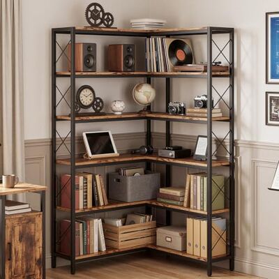 IRONCK Bücherregal, 6-stöckiges L-förmiges Eckbuchregal mit verstellbaren Füßen, Industrielles Eckregal für Wohnzimmer, Schlafzimmer, Home Office, Rustik Braun, 80×80×167cm IRONCK Bücherregal, 6-stöckiges L-förmiges Eckbuchregal mit verstellbaren Füßen, Industrielles Eckregal für Wohnzimmer, Schlafzimmer, Home Office, Rustik Braun, 80×80×167cm