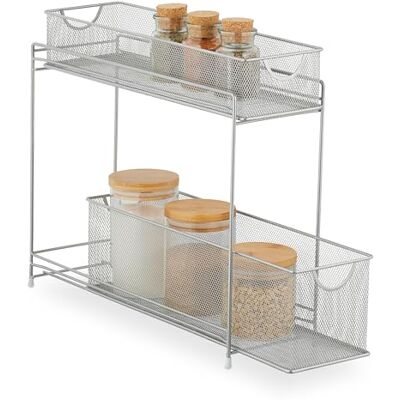 Relaxdays Küchenschrank Organizer, ausziehbares Unterschrank Regal, 2 Schubladen, Metall, HBT: 40 x 15 x 46 cm, Silber Relaxdays Küchenschrank Organizer, ausziehbares Unterschrank Regal, 2 Schubladen, Metall, HBT: 40 x 15 x 46 cm, Silber