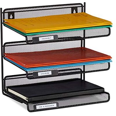 Relaxdays Briefablage Metall, 3 Fächer zum Beschriften, A4, Büro & Arbeitszimmer, Wandmontage, HBT 32x33x25 cm, schwarz Relaxdays Briefablage Metall, 3 Fächer zum Beschriften, A4, Büro & Arbeitszimmer, Wandmontage, HBT 32x33x25 cm, schwarz