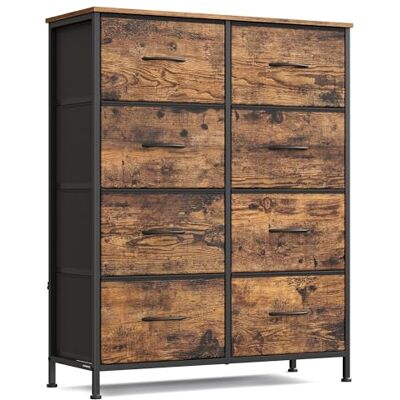 SONGMICS BELLAH Kollektion Kommode, Schrank, Aufbewahrungsschrank, für Schlafzimmer, Flur, Wohnzimmer, Stahl, 8 Schubladen, Industrie-Stil, vintagebraun-tintenschwarz LGS124BH04 SONGMICS BELLAH Kollektion Kommode, Schrank, Aufbewahrungsschrank, für Schlafzimmer, Flur, Wohnzimmer, Stahl, 8 Schubladen, Industrie-Stil, vintagebraun-tintenschwarz LGS124BH04