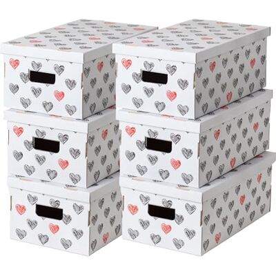 Lavatelli 6-er Set Aufbewahrungsboxen aus Karton, Geschenkboxen aus pappe mit Deckel, FSC-Zertifiziertem Papier, Hertzen, 29x51x20cm, Weiss Lavatelli 6-er Set Aufbewahrungsboxen aus Karton, Geschenkboxen aus pappe mit Deckel, FSC-Zertifiziertem Papier, Hertzen, 29x51x20cm, Weiss